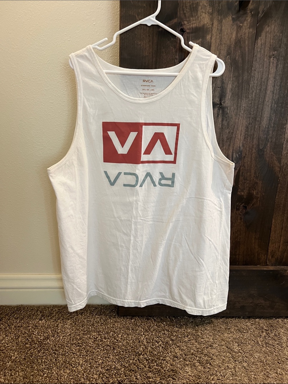 RVCA White Tank with Red and Light Blue-gray Logo